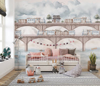 Kids bedroom wallpaper with steam trains
