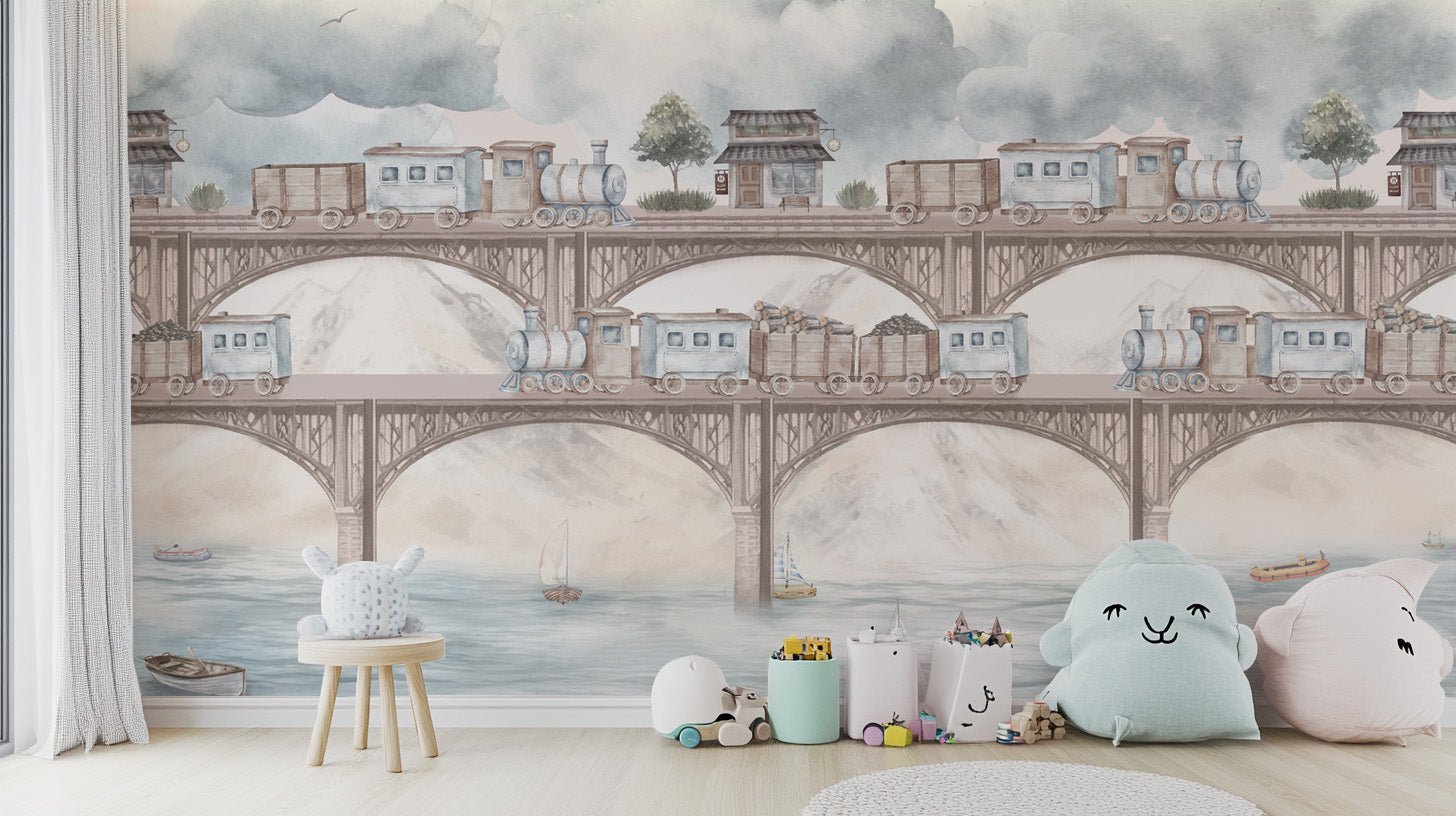 Vintage steam train kids wallpaper design
