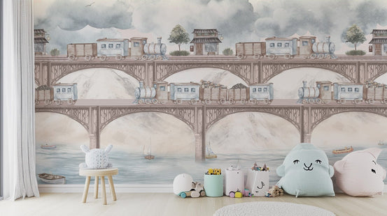Vintage steam train kids wallpaper design
 D176