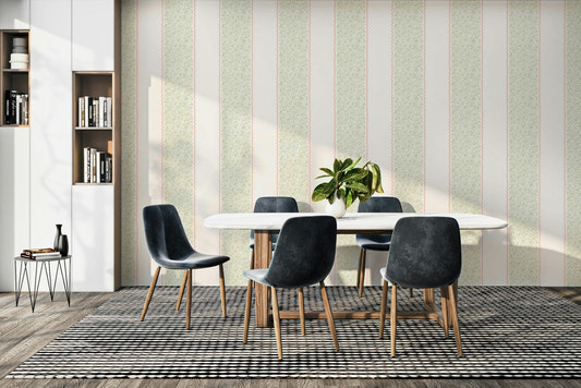 A detailed close-up of a classic wall mural pattern.

