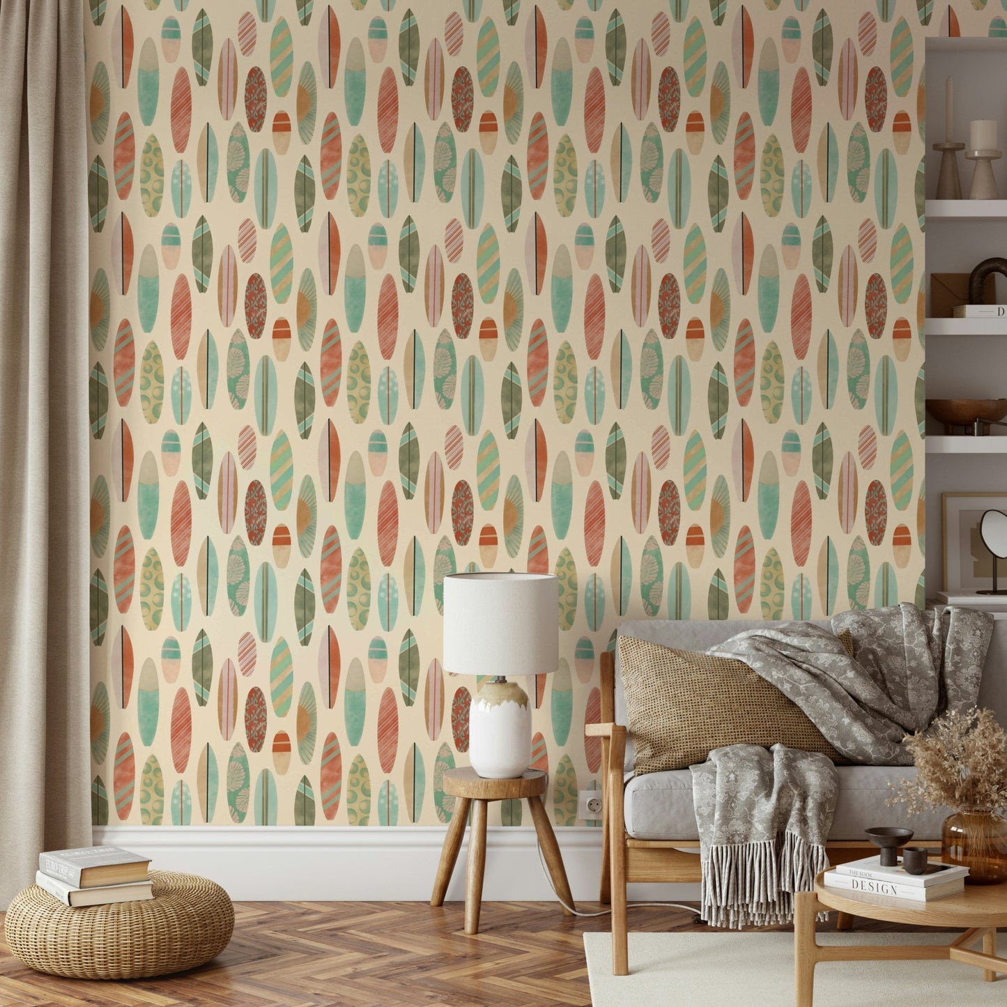 Surf-themed wallpaper for coastal and kids’ rooms

