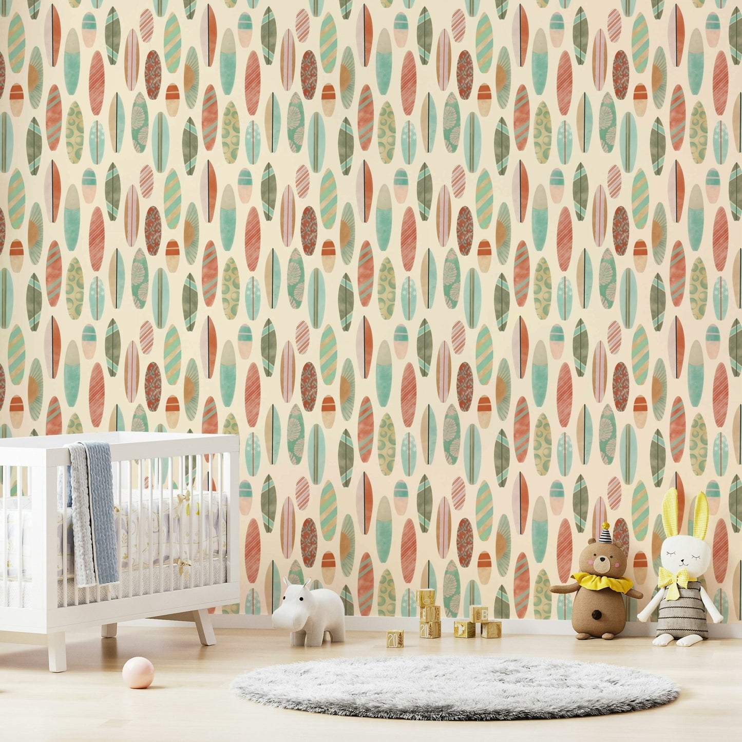 Retro surfboard pattern wallpaper in warm tones

