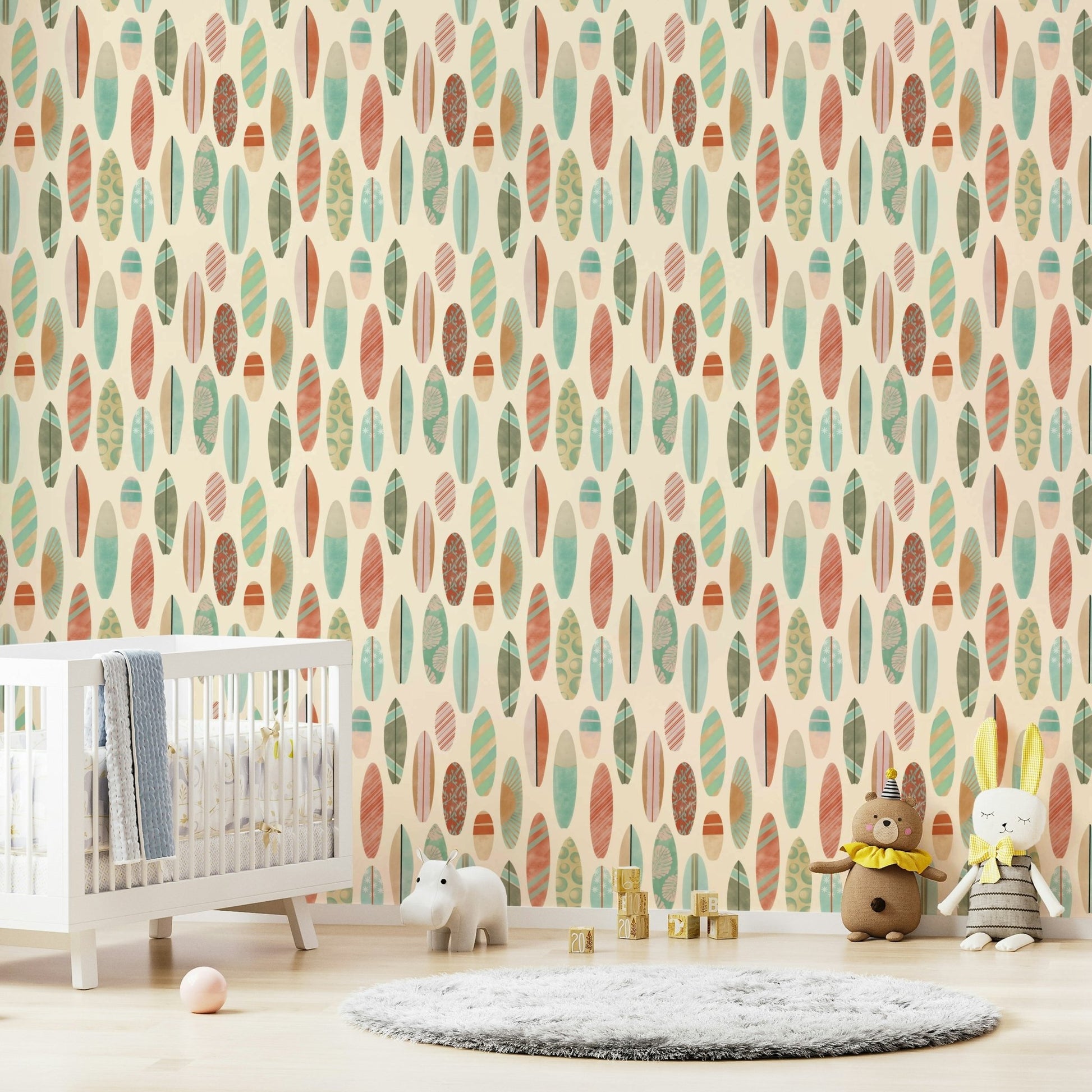 Retro surfboard pattern wallpaper in warm tones

