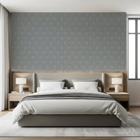 Classic damask wall mural in teal and pink for living rooms