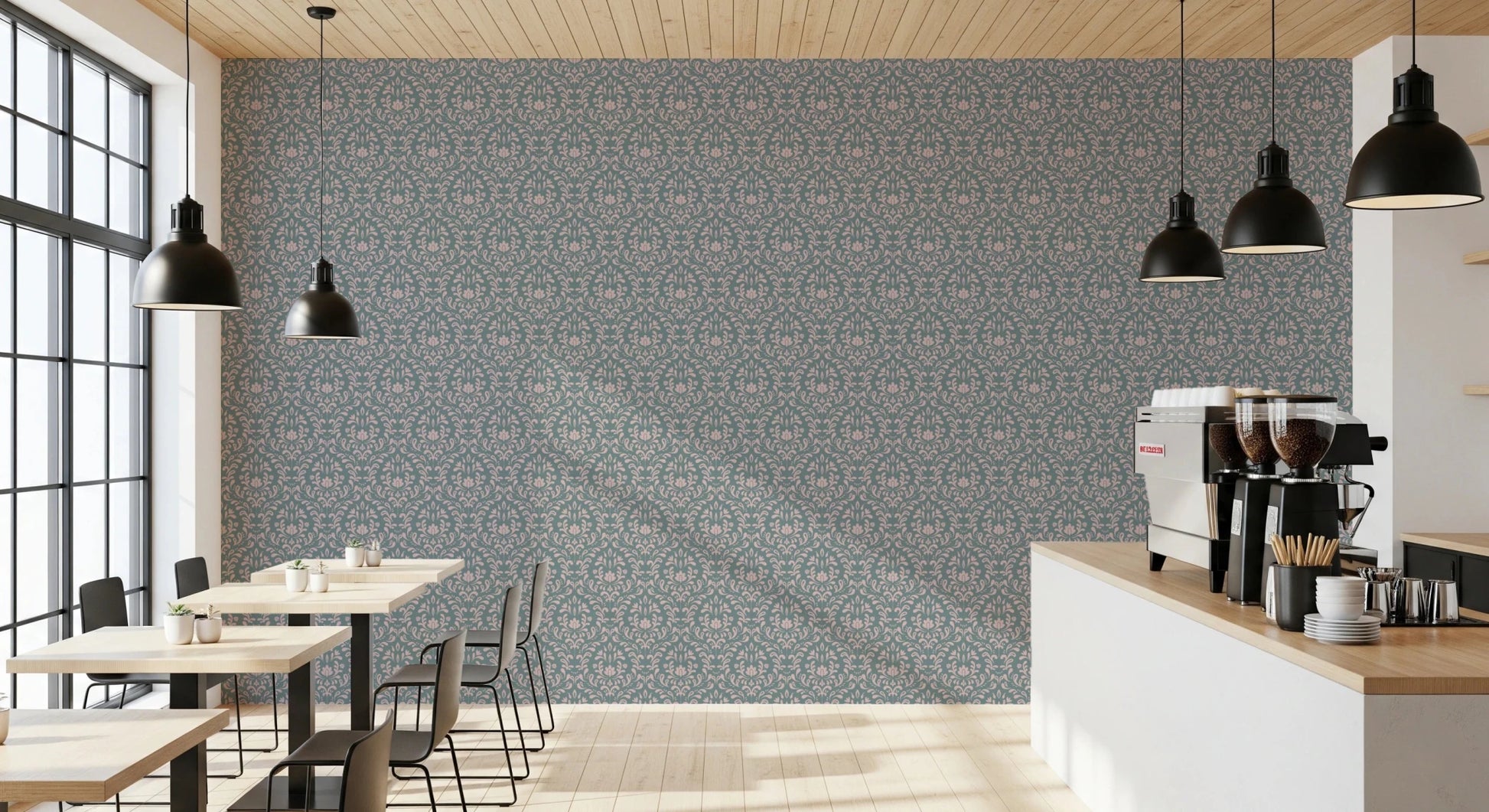VINTAGE TEAL DAMASK Wallpaper for creating a classic dining room look