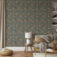 Textured damask wallpaper in teal color
