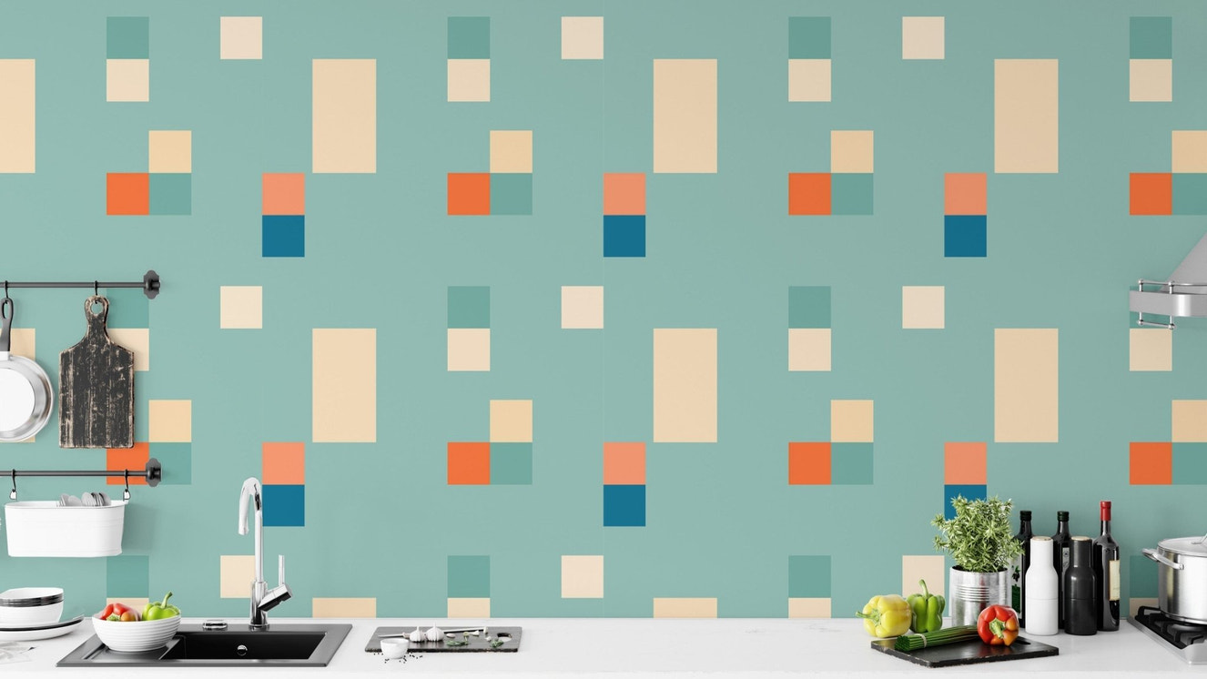 Cool blue Vintage Tiles Wallpaper for walls