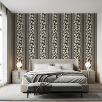 Cream leaf silhouettes stand out on this Brown Wallpaper with vintage character