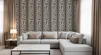 Living room finished with Vintage Trailing Foliage Brown Wallpaper and stripe panels