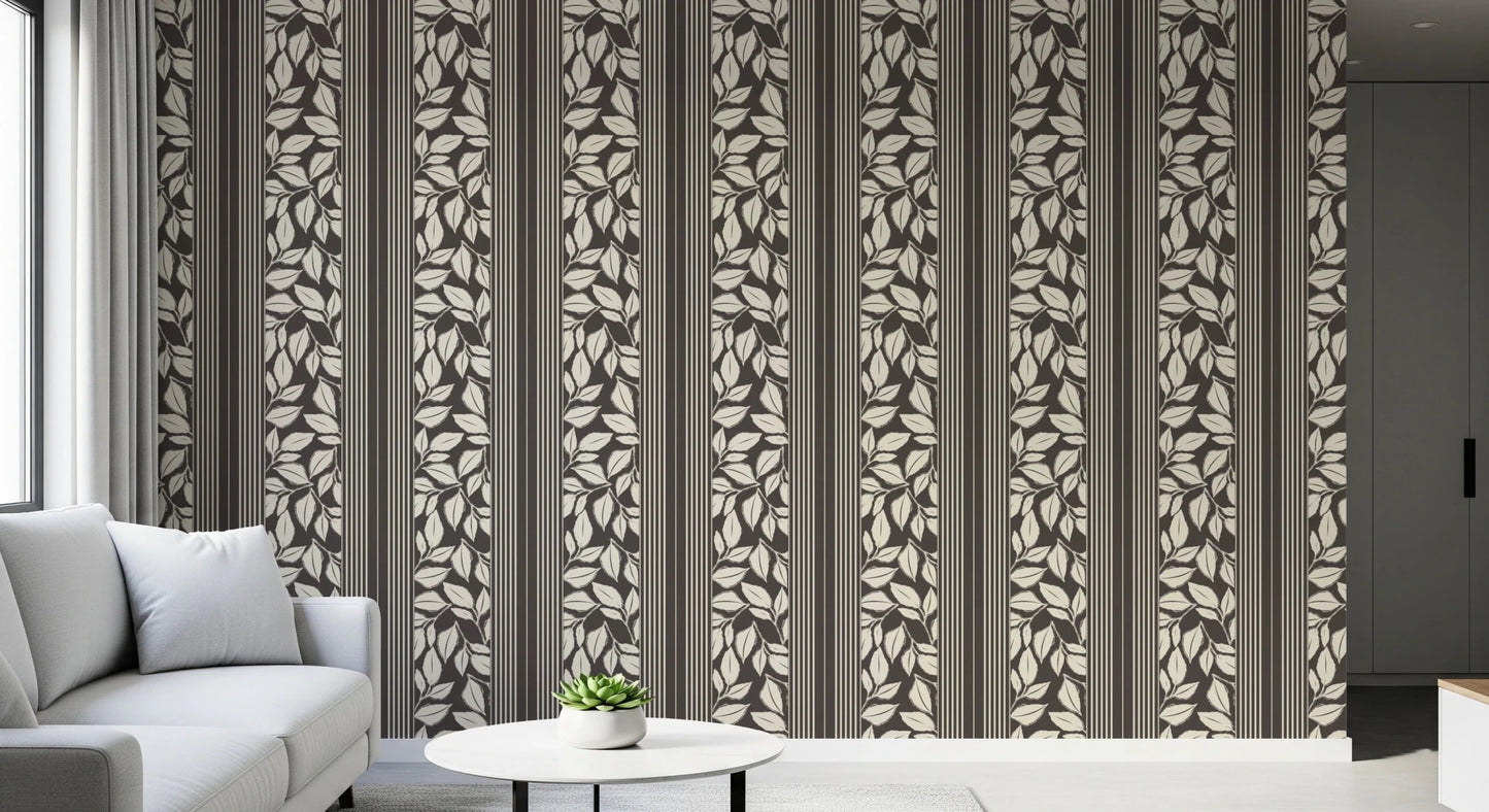Warm brown panels frame the Vintage Trailing Foliage Wallpaper design
