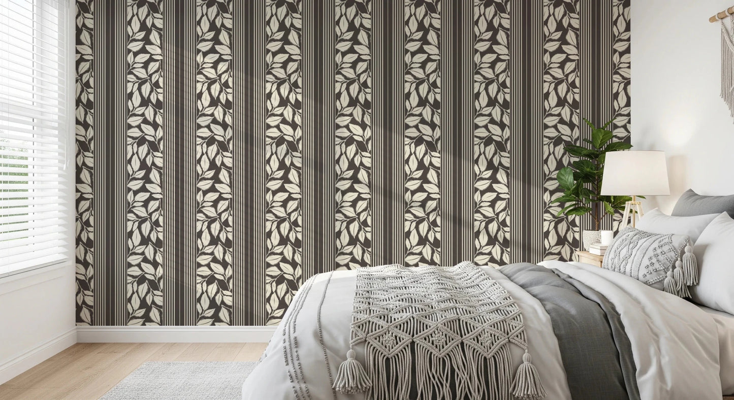 This Vintage Wallpaper mixes narrow linework with soft foliage movement