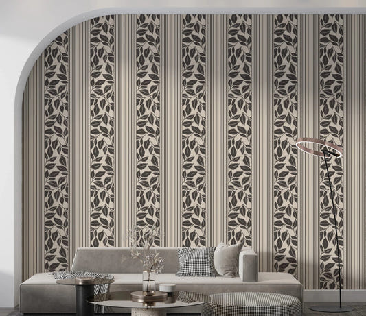 Living room with Vintage Trailing Foliage Cream Wallpaper