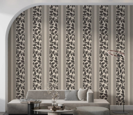 Living room with Vintage Trailing Foliage Cream Wallpaper