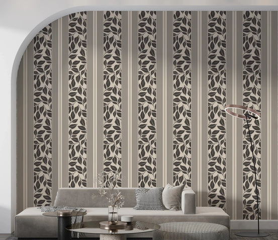 Living room with Vintage Trailing Foliage Cream Wallpaper, GD8798