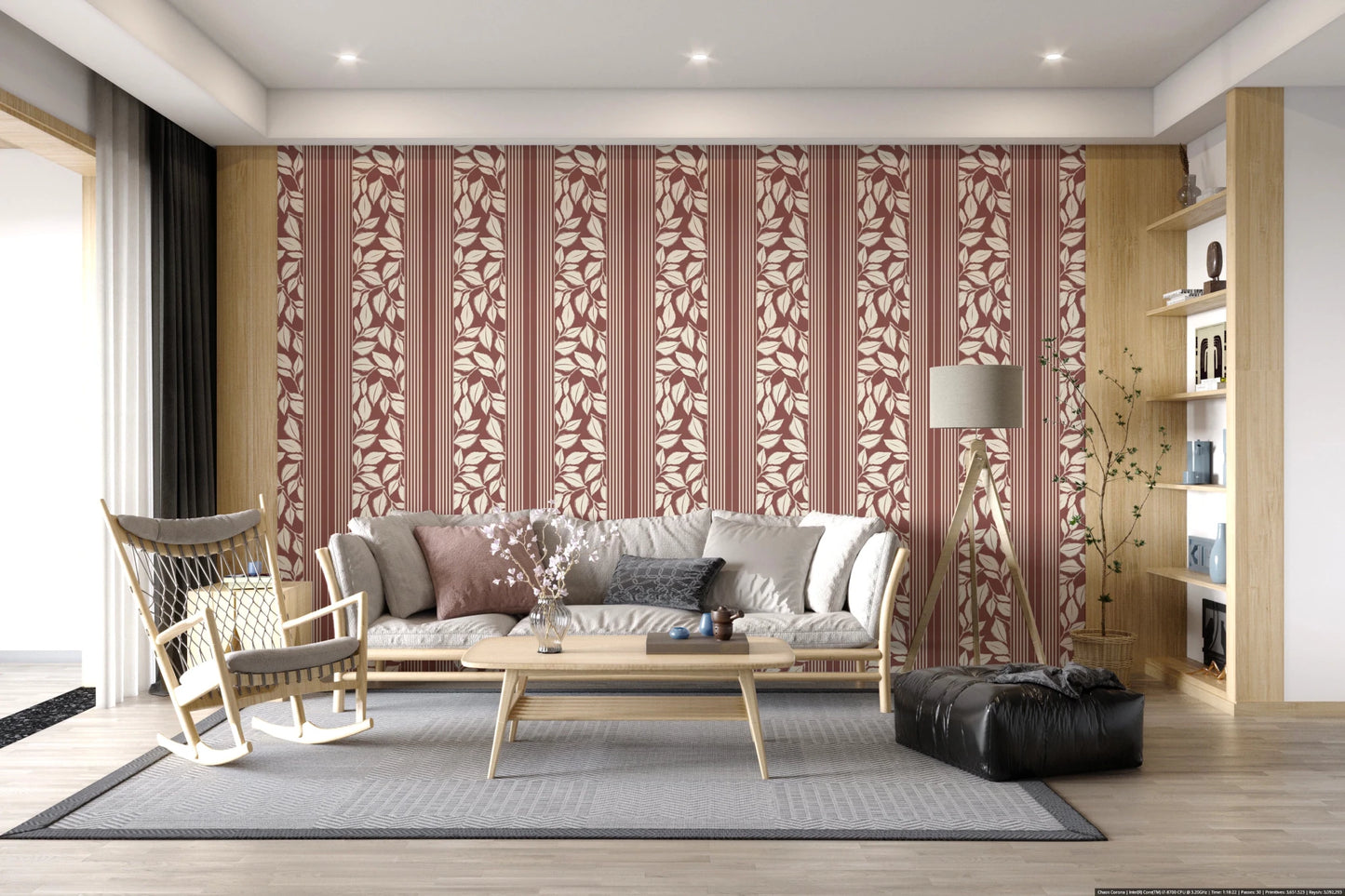 This Vintage Wallpaper mixes trailing foliage with narrow linear sections