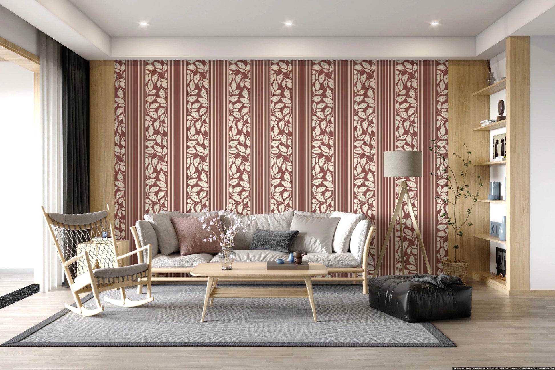This Vintage Wallpaper mixes trailing foliage with narrow linear sections