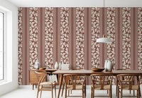 Cream leaf silhouettes stand out across the Dark Red Wallpaper design