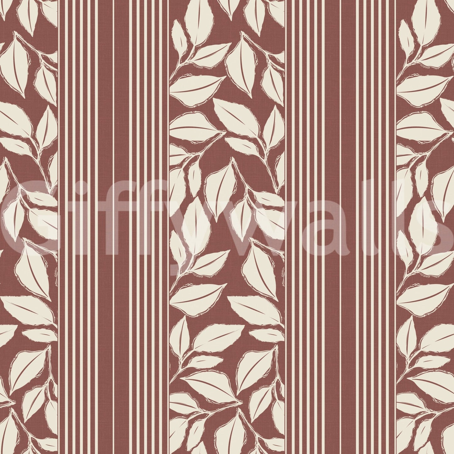The Trailing Foliage Wallpaper combines classic leaves with ordered vertical lines