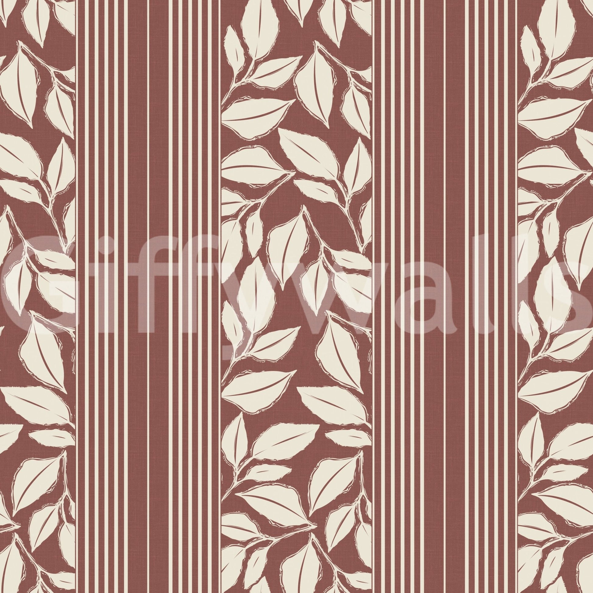 The Trailing Foliage Wallpaper combines classic leaves with ordered vertical lines