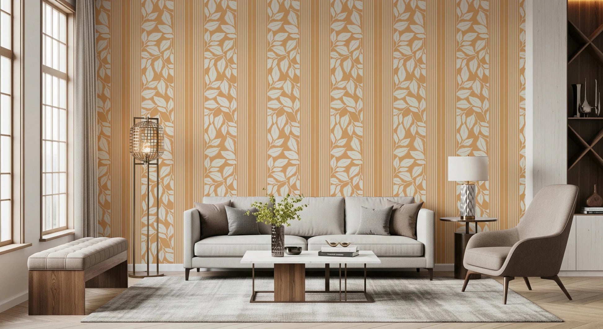 Hallway showing Vintage Trailing Foliage Golden Wallpaper