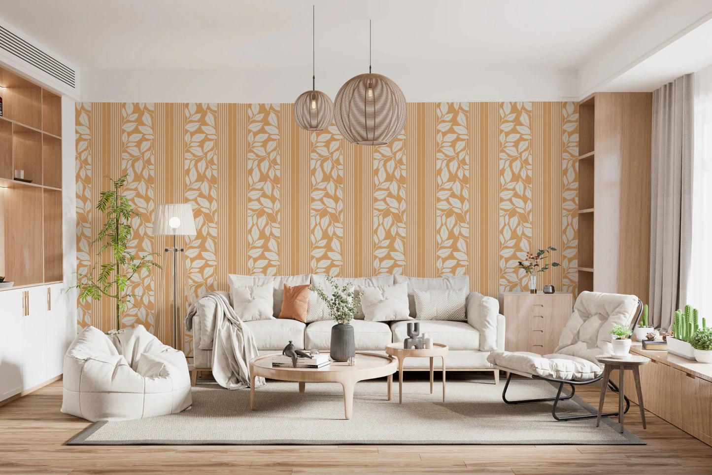 Soft leaf bands define Vintage Trailing Foliage Golden Wallpaper