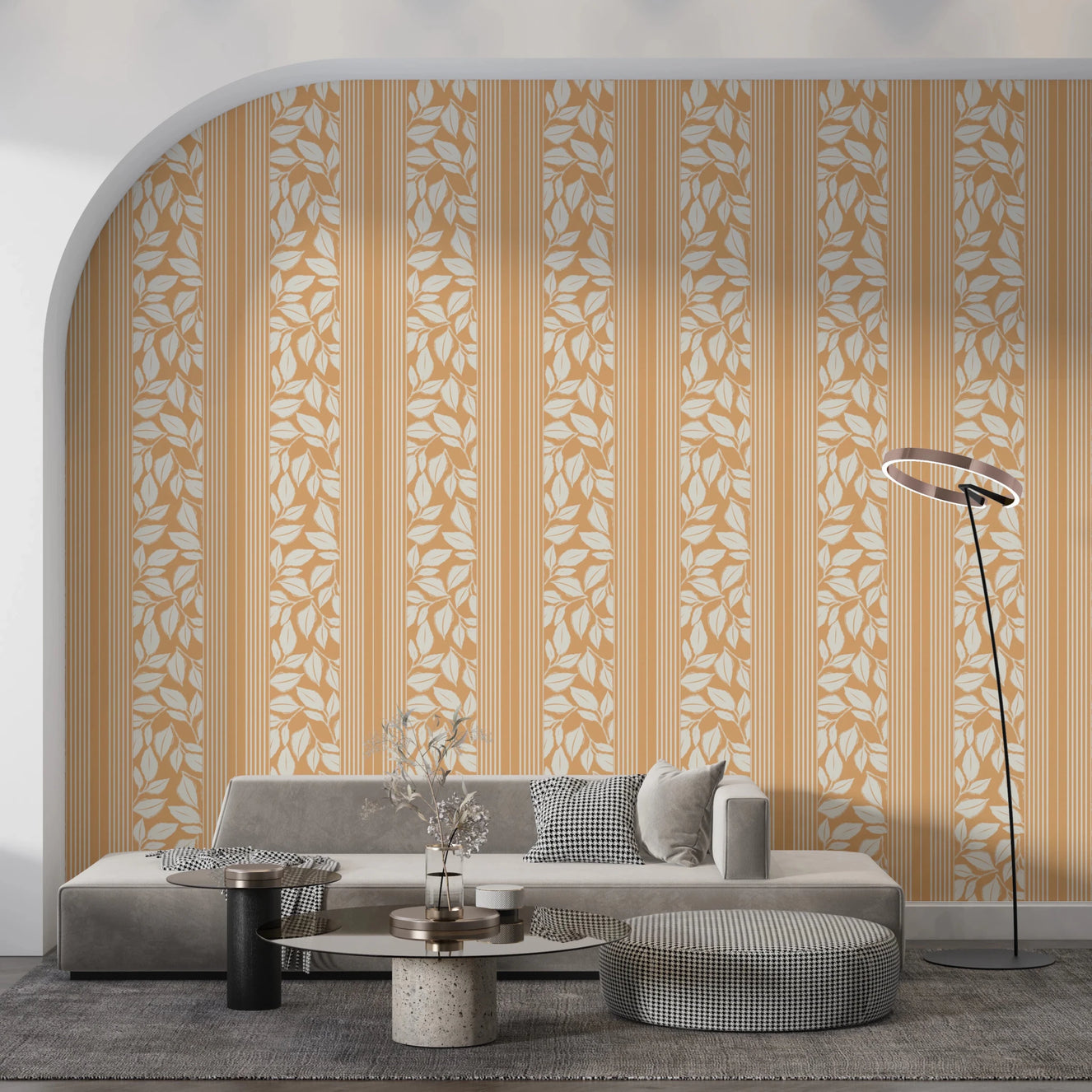 Warm cream leaves soften Vintage Trailing Foliage Golden Wallpaper