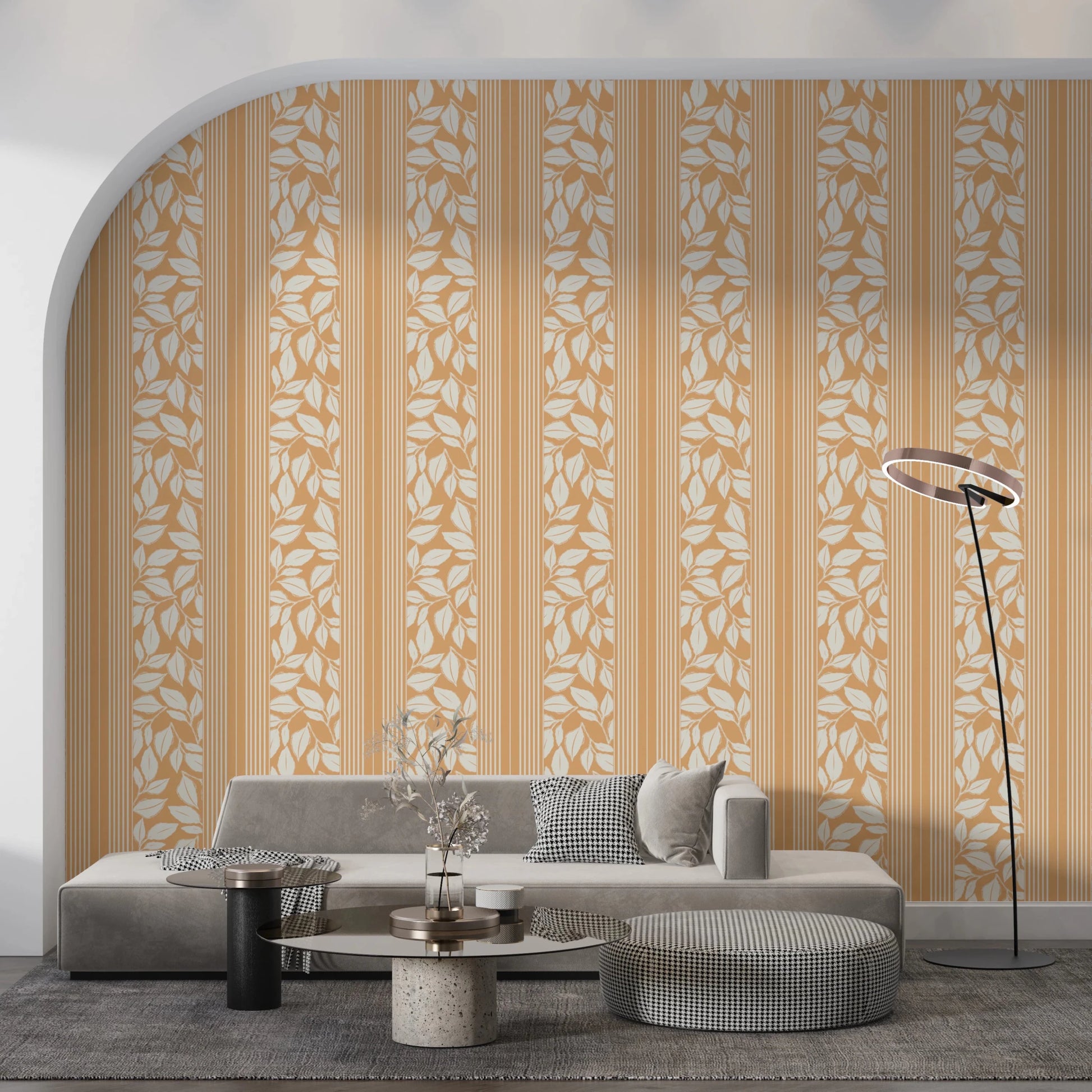 Warm cream leaves soften Vintage Trailing Foliage Golden Wallpaper