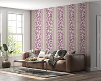 The Lavender Wallpaper design mixes leafy motifs with clean stripe spacing