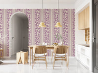 Dining room with Vintage Trailing Foliage Lavender Wallpaper and soft stripes