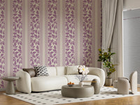 A light neutral base balances the Trailing Foliage Wallpaper in lavender tones