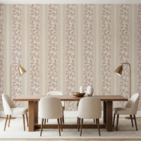 Soft stripes on Vintage Trailing Foliage Mauve Wallpaper for dining room