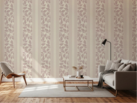Vintage Trailing Foliage Mauve Wallpaper with living room striped leaves 