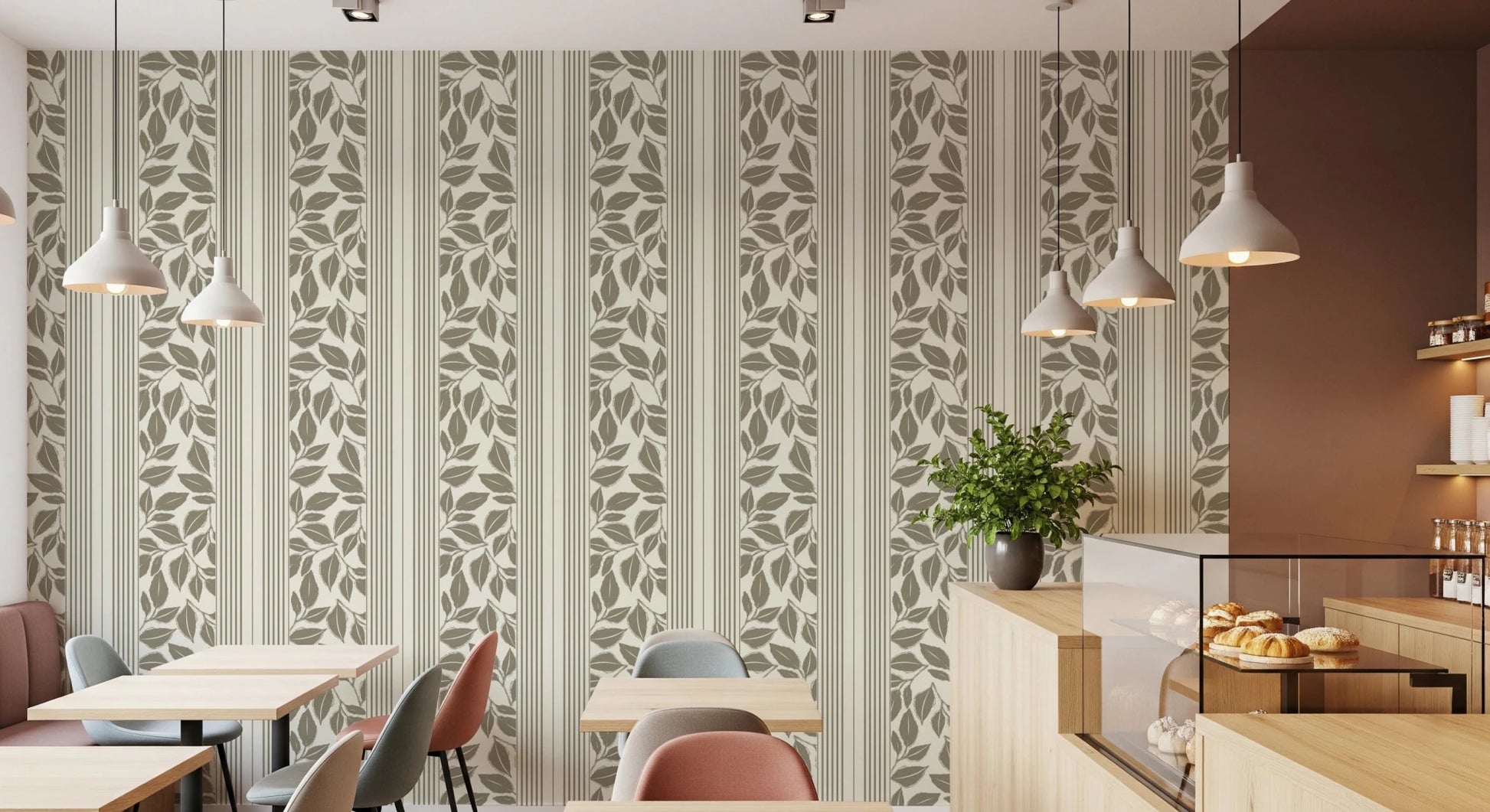 Hallway featuring Vintage Foliage Wallpaper in muted olive green tones