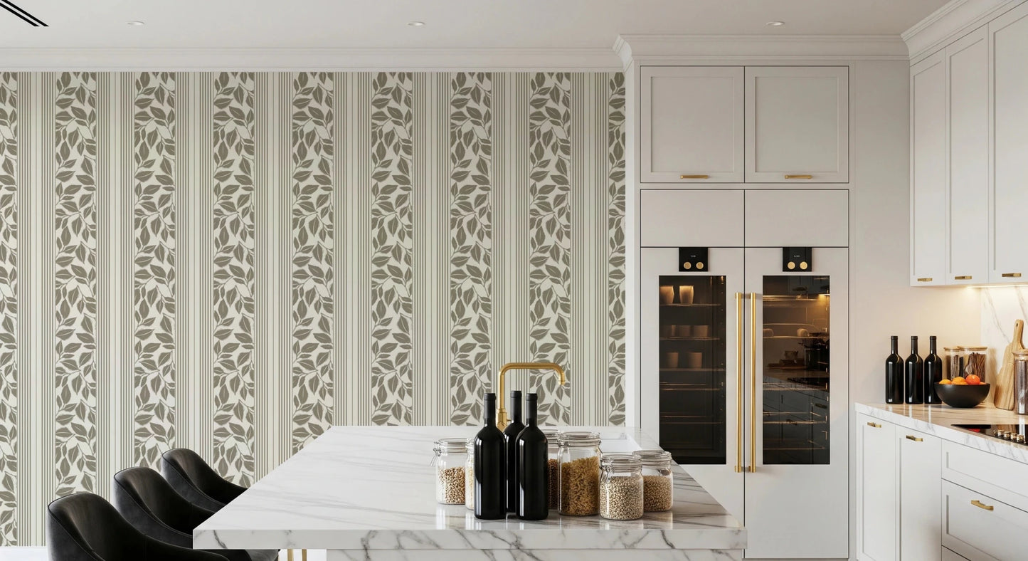 Leafy vertical sections define this Vintage Trailing Foliage Wallpaper design