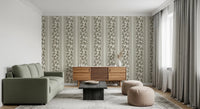 A light neutral base gives the Vintage Foliage Wallpaper a calm contrast