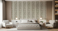 Bedroom using Trailing Foliage Olive Green Wallpaper with fine stripes