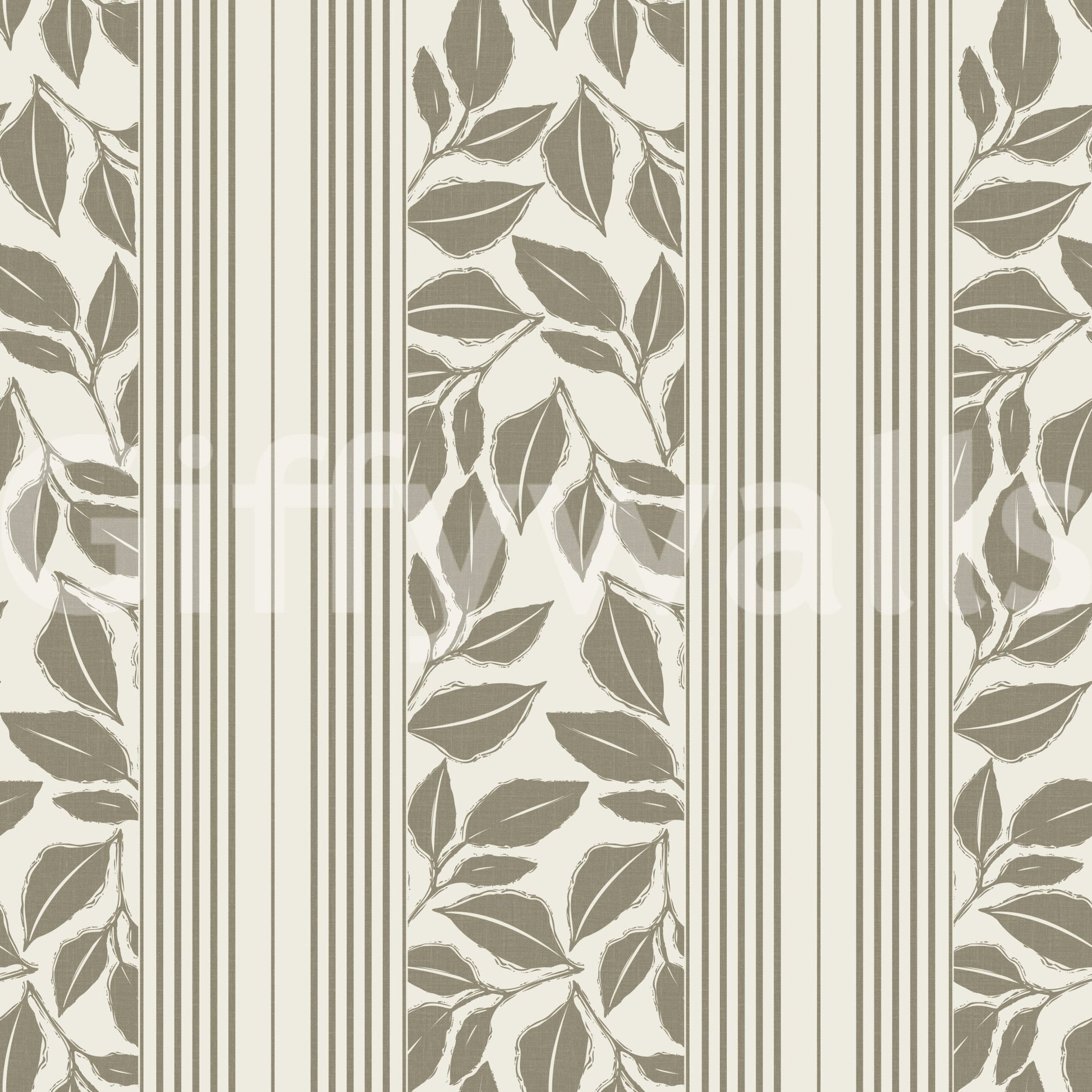 Decorative leaf silhouettes and stripe spacing shape this Trailing Foliage Wallpaper