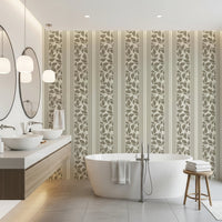 This Vintage Wallpaper pairs olive botanical shapes with narrow linear detailing