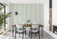 This Vintage Wallpaper blends powder blue leaves with clean stripe spacing