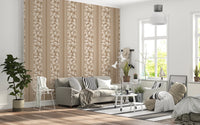 Living room with Vintage Trailing Foliage Tan Wallpaper and cream foliage