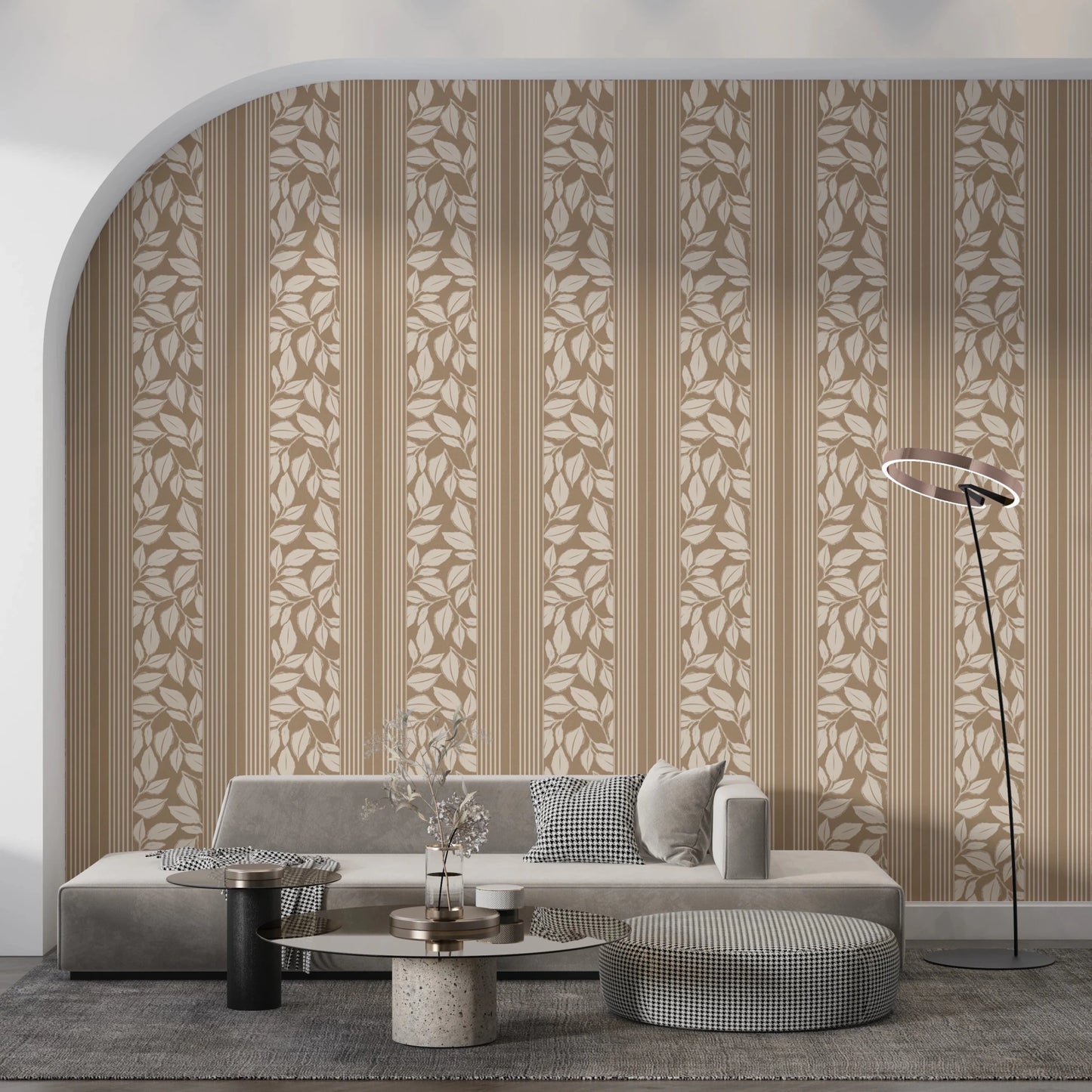Cream leafy forms define Vintage Trailing Foliage Tan Wallpaper