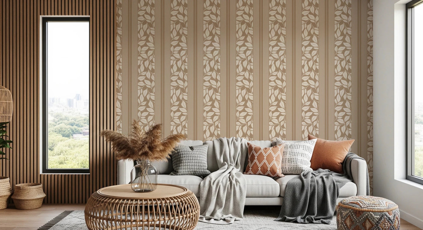 Vertical detail adds structure to Vintage Trailing Foliage Tan Wallpaper
