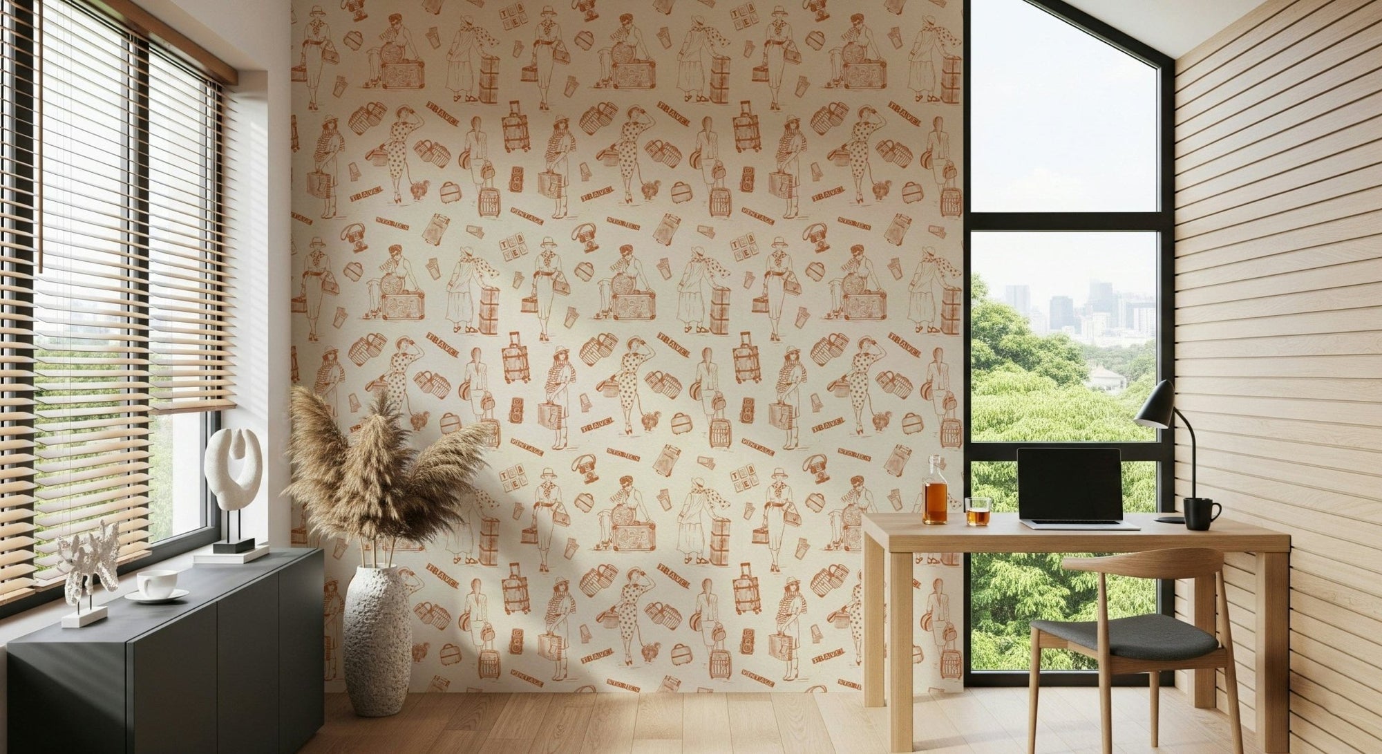 Whimsical Travel Tales Wallpaper showcasing chic wanderlust figures., GD6643