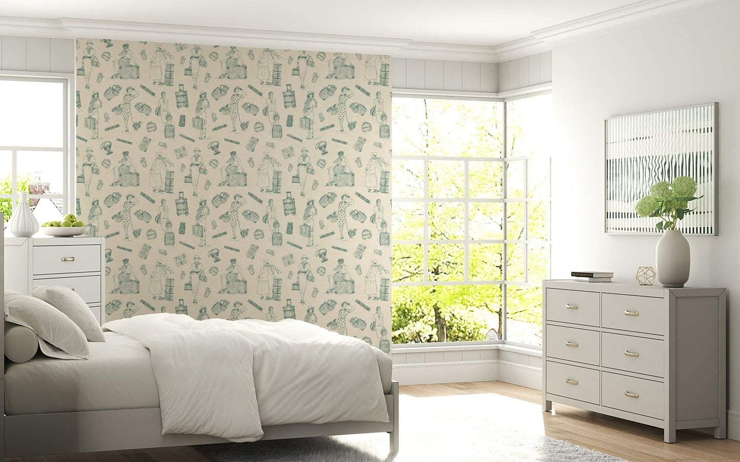 Vintage Travelogue peel and stick wallpaper.