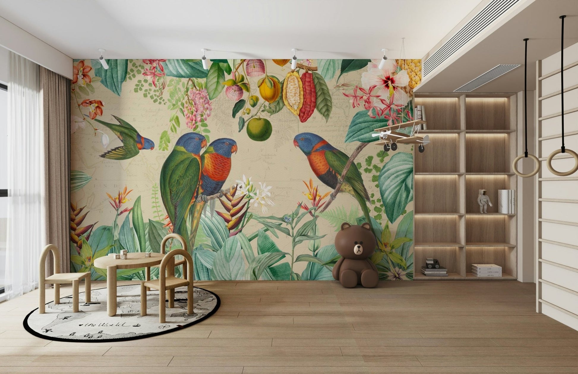 Jungle-themed vintage wall mural for adventurous spaces.

