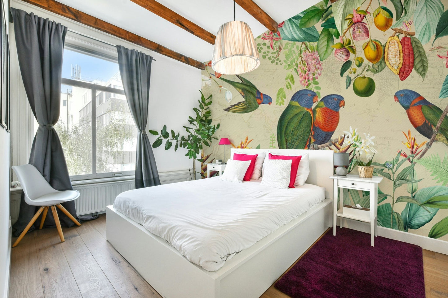 Tropical adventure wall mural with vibrant foliage.

