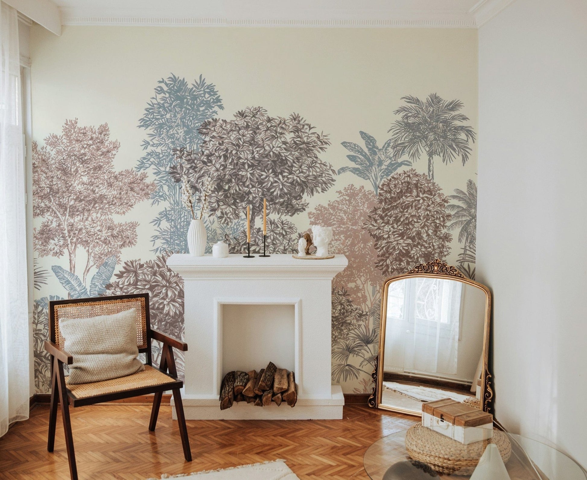 Hand-drawn tropical wallpaper design
