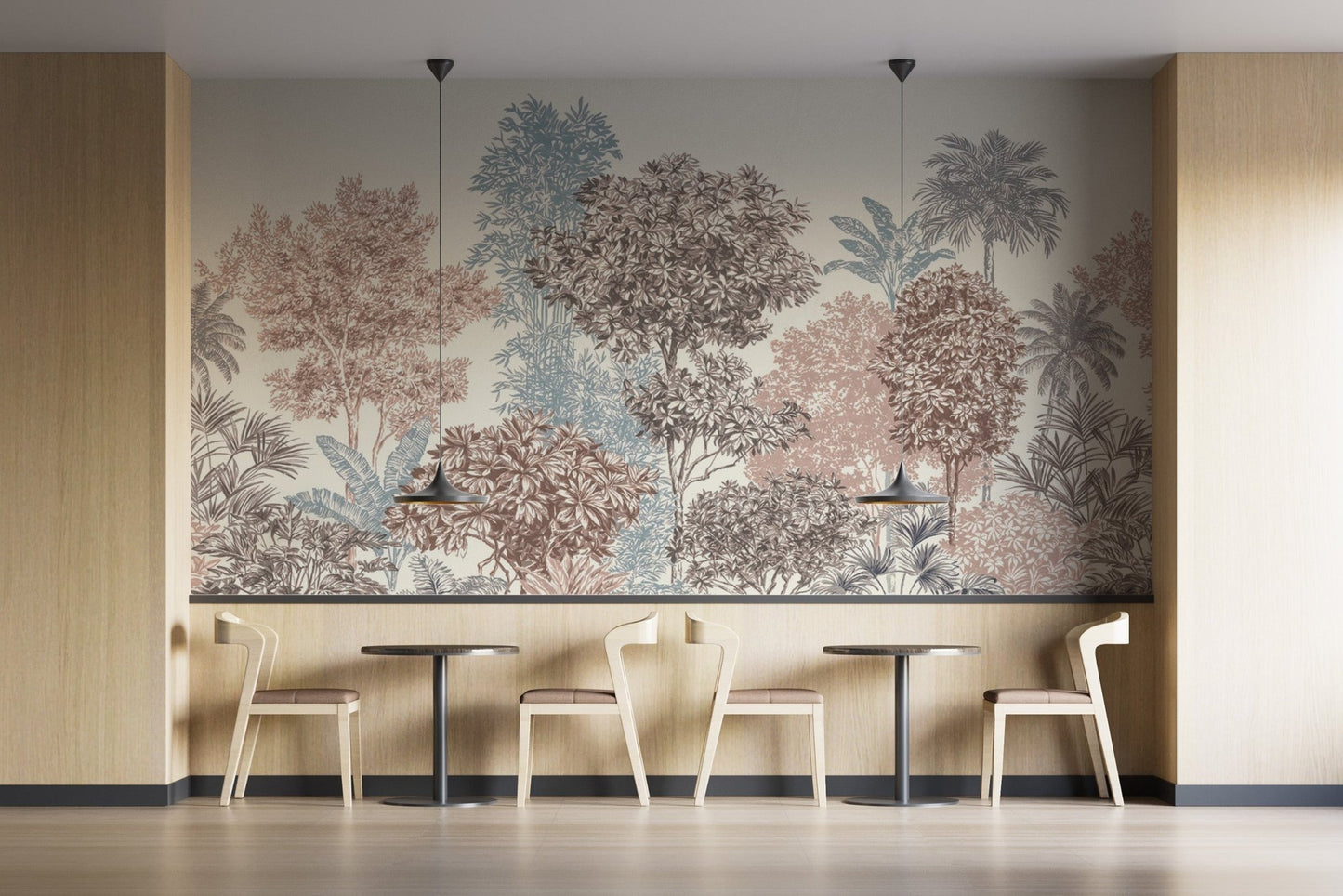 Antique-style forest wallpaper mural
