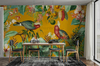 Old-world tropical wallpaper scene

