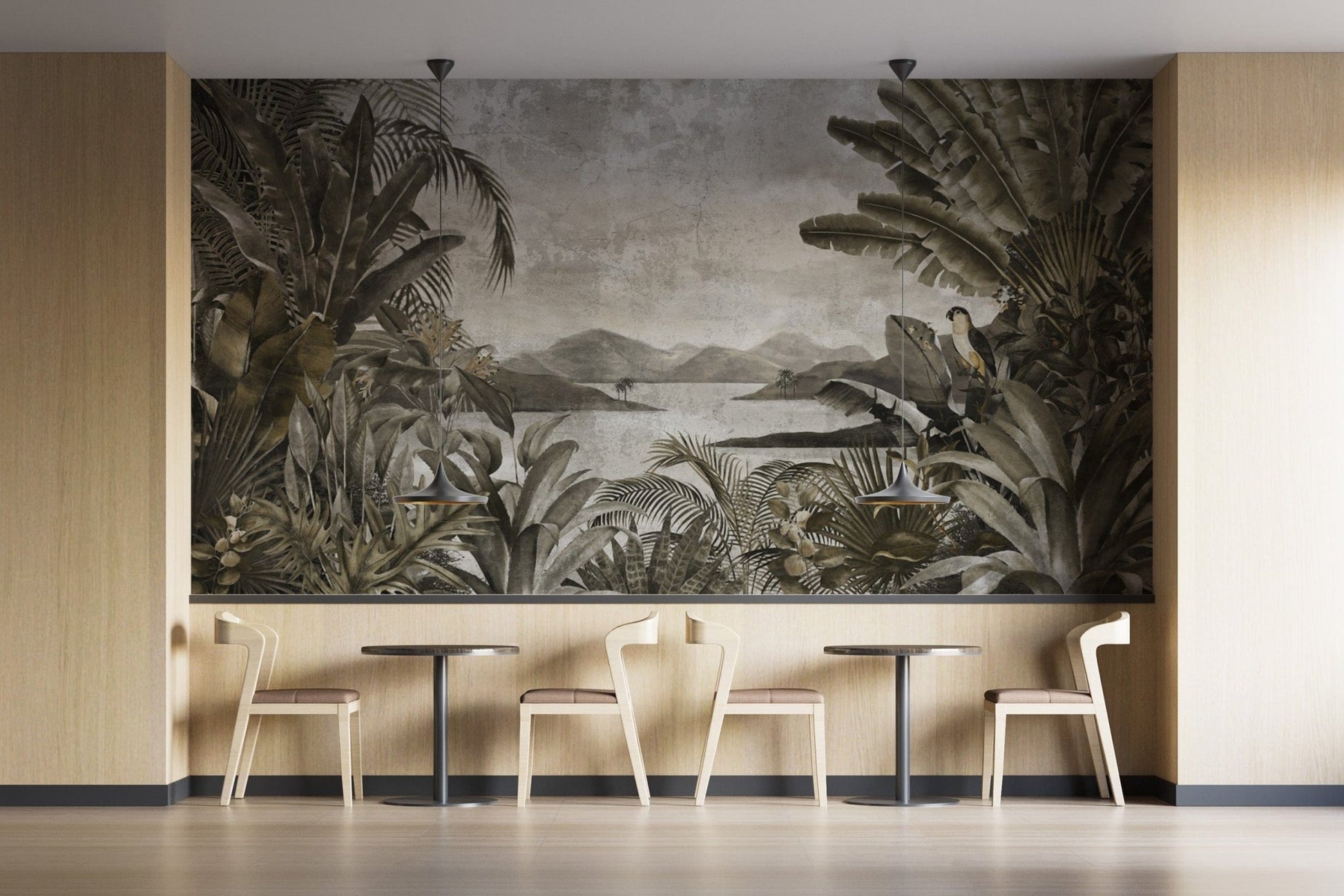 Monochrome tropical forest wall mural B718
